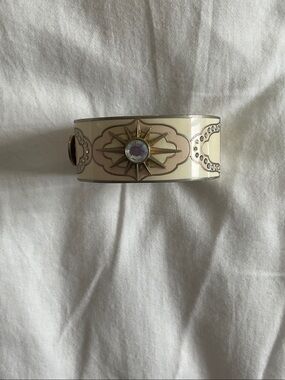Gold-Tone Cream Enamel Cuff Bracelet with Starburst Accent